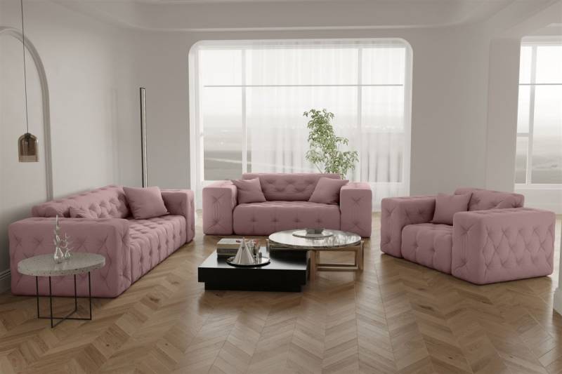 Sofaset Designersofa CHANTAL 3-2-1 in Stoff Opera Velvet Pink von Fun Moebel