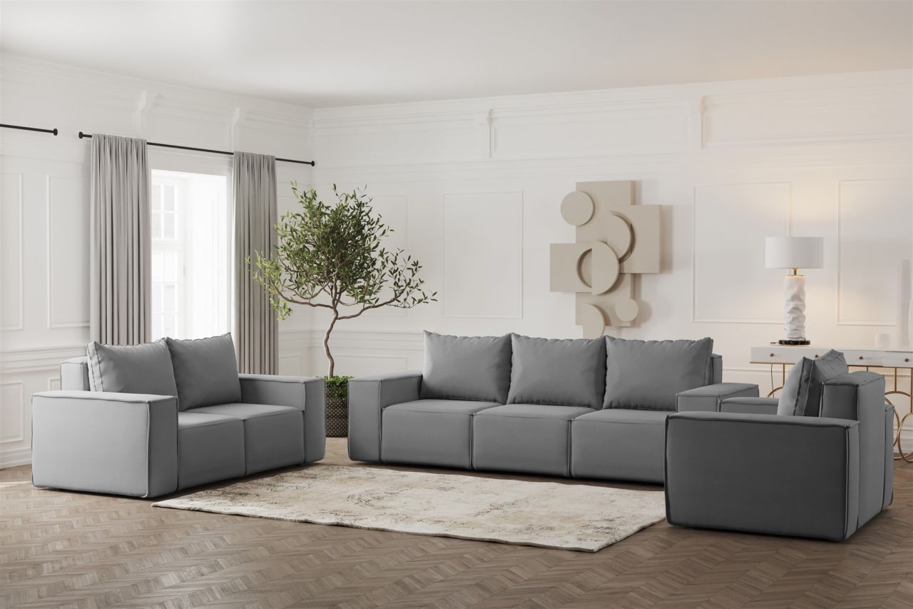 Sofaset Designersofa ESTELLE 3-2-1 in Stoff Opera Velvet Grau Sofaset Designersofa ESTELLE 3-2-1 in Stoff Opera Velvet Grau von Fun Möbel