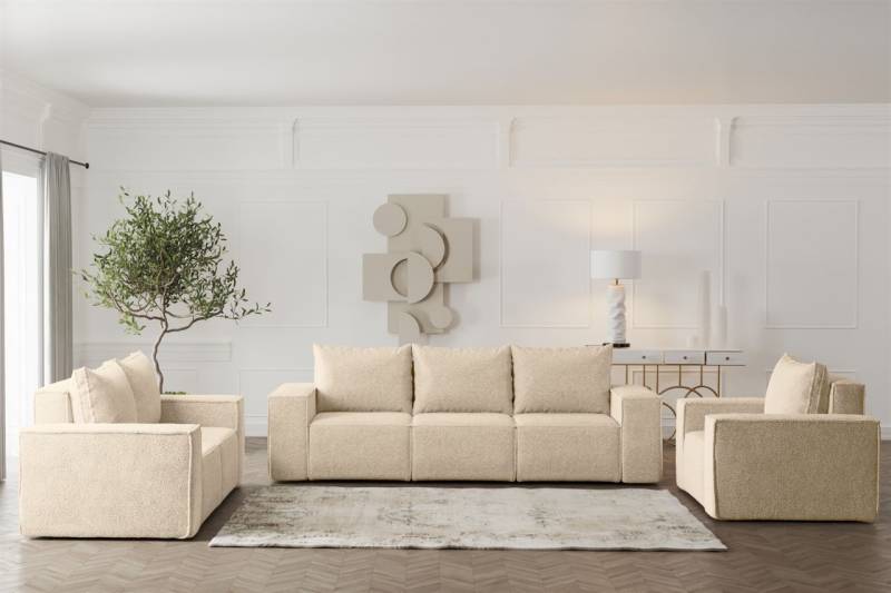 Sofaset Designersofa ESTELLE 3-2-1 mit Schlaffunktion Stoff Abriamo Beige Sofaset Designersofa ESTELLE 3-2-1 mit Schlaffunktion Stoff Abriamo Beige von Fun Möbel