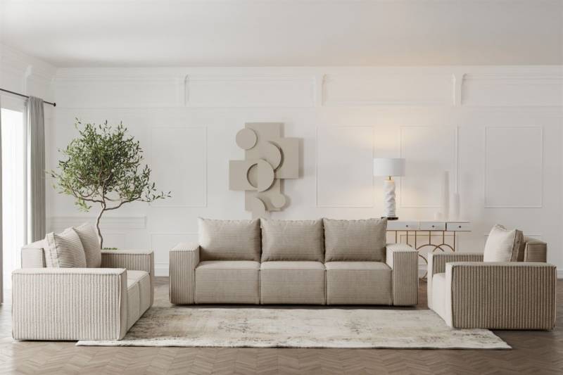 Sofaset Designersofa ESTELLE 3-2-1 mit Schlaffunktion in Stoff Poso Beige Sofaset Designersofa ESTELLE 3-2-1 mit Schlaffunktion in Stoff Poso Beige von Fun Möbel