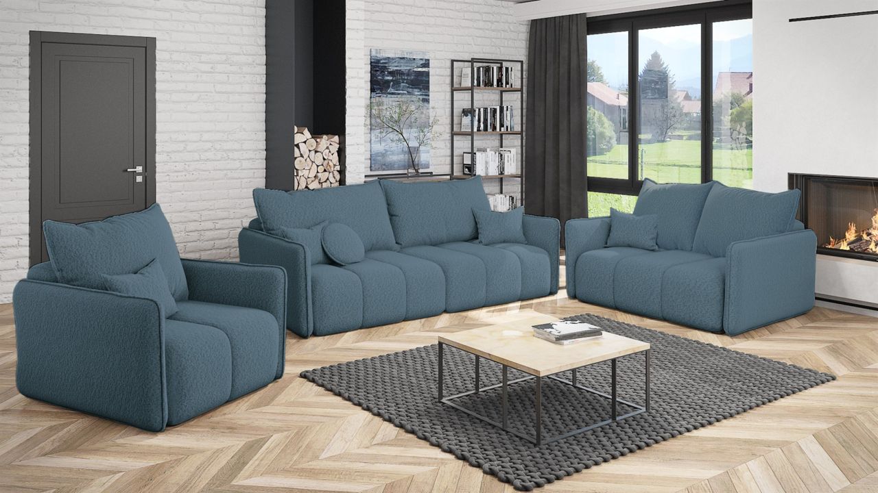 Sofaset Designersofa MORGANO 3-2-1 Stoff Abriamo Blau von Fun Möbel