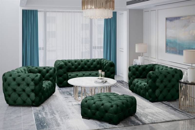 Sofaset Designersofa NATALIE 3-1-1 in Stoff Riviera Grün von Fun Moebel