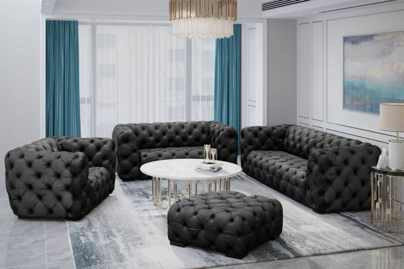 Sofaset Designersofa NATALIE 3-2-1 in Stoff Riviera Anthrazit von Fun Moebel