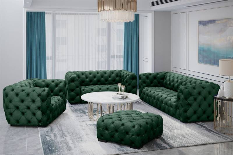 Sofaset Designersofa NATALIE 3-2-1 in Stoff Riviera Grün von Fun Moebel