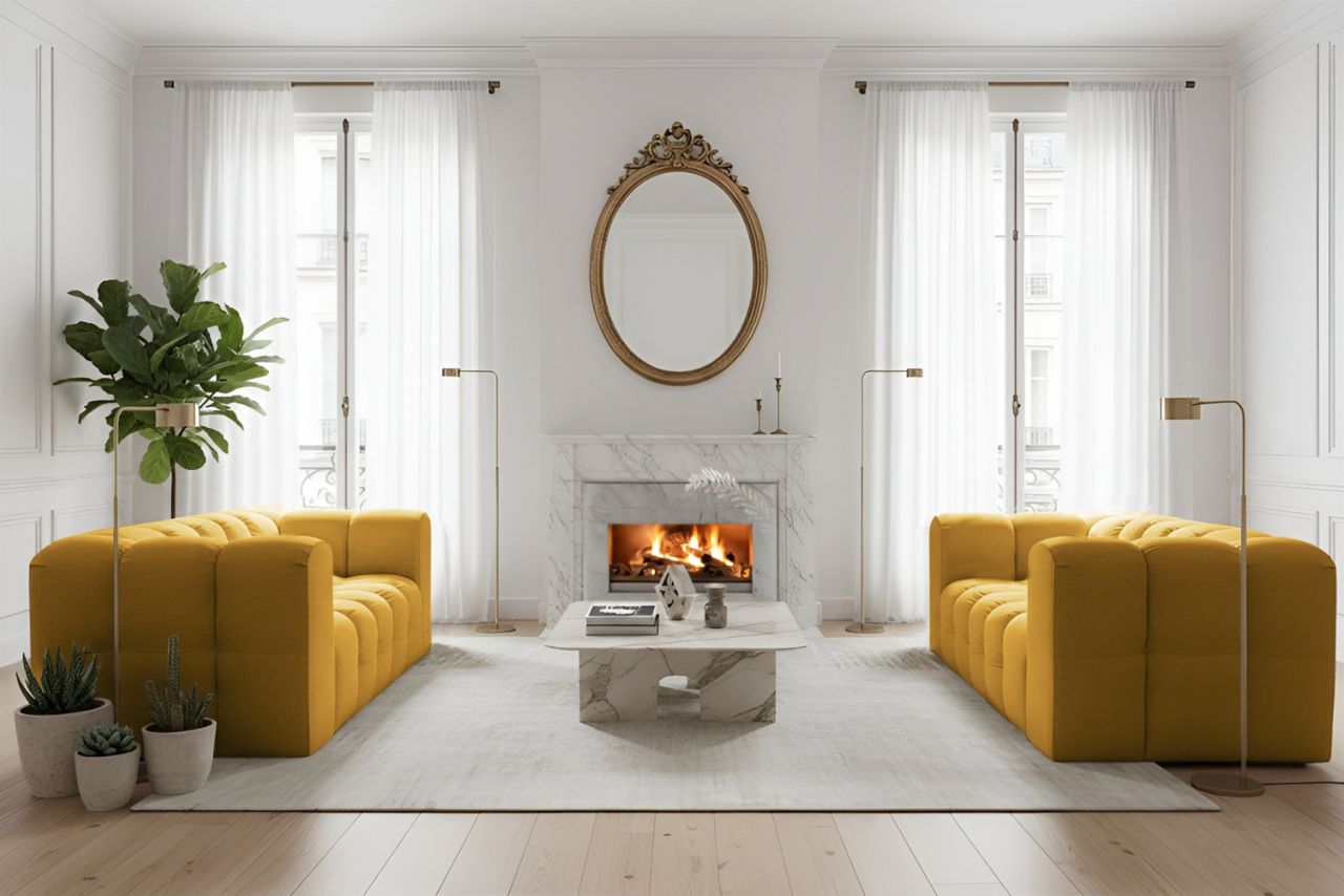 Sofaset Designersofa SOLVIE 2-2 in Stoff Tiffani Honiggelb Sofaset Designersofa SOLVIE 2-2 in Stoff Tiffani Honiggelb von Fun Möbel