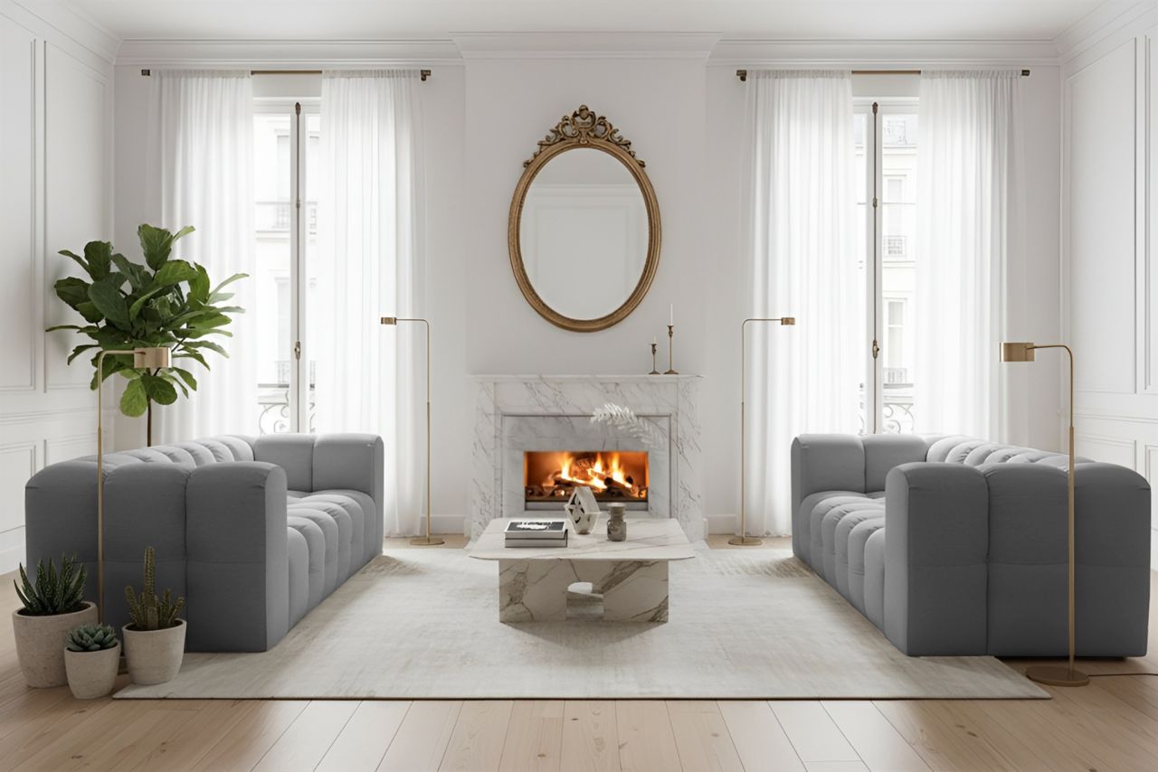 Sofaset Designersofa SOLVIE 3-3 in Stoff Tiffani Grau Sofaset Designersofa SOLVIE 3-3 in Stoff Tiffani Grau von Fun Möbel