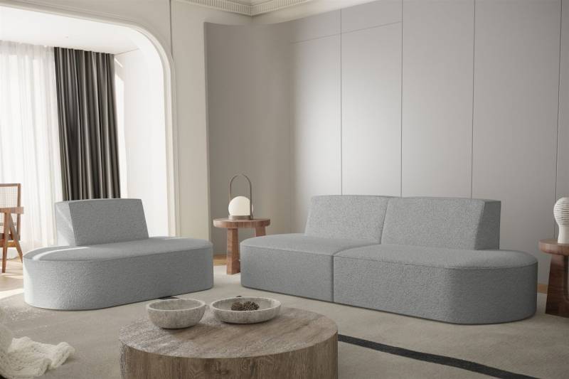 Sofaset Designersofa Set 2-1 MILOT in Stoff Ascot Bukla Grau von Fun Moebel