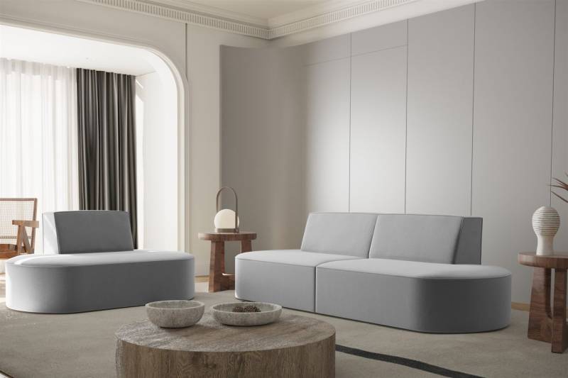 Sofaset Designersofa Set 2-1 MILOT in Stoff Opera Velvet Grau von Fun Moebel