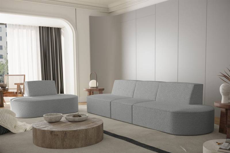 Sofaset Designersofa Set 3-1 MILOT in Stoff Ascot Bukla Grau von Fun Moebel