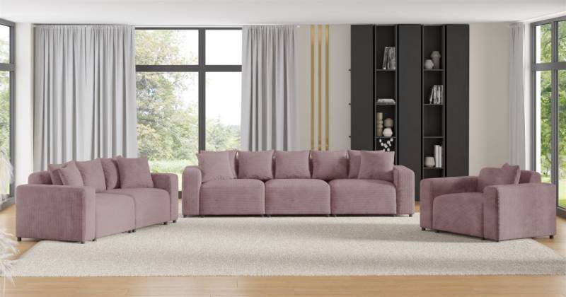 Sofaset Designersofas MEGAN 3-2-1 in Stoff Poso Altrosa von Fun Möbel