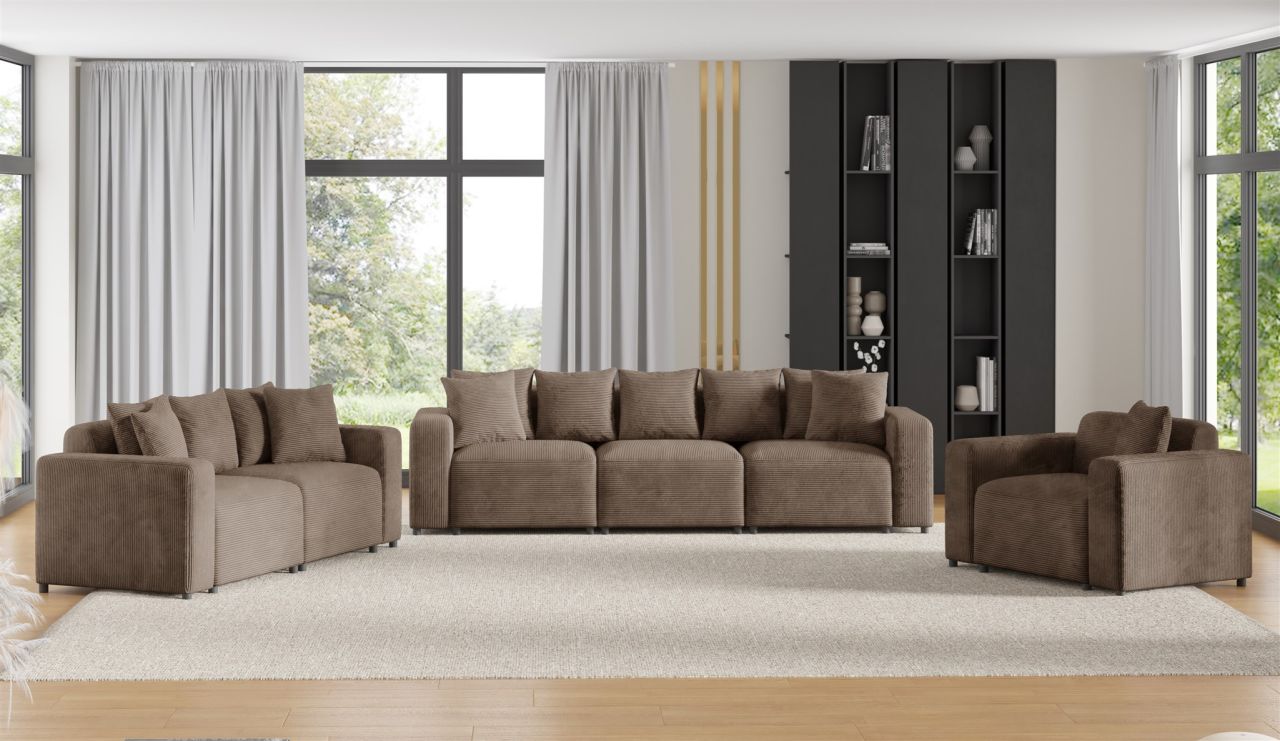 Sofaset Designersofas MEGAN 3-2-1 in Stoff Poso Cappuccino von Fun Möbel