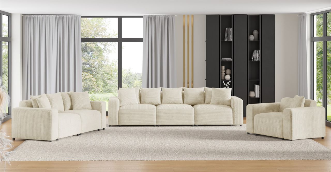 Sofaset Designersofas MEGAN 3-2-1 in Stoff Poso Creme von Fun Möbel