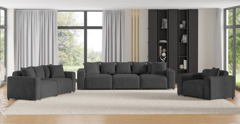 Sofaset Designersofas MEGAN 3-2-1 in Stoff Poso Dunkelgrau von Fun Möbel