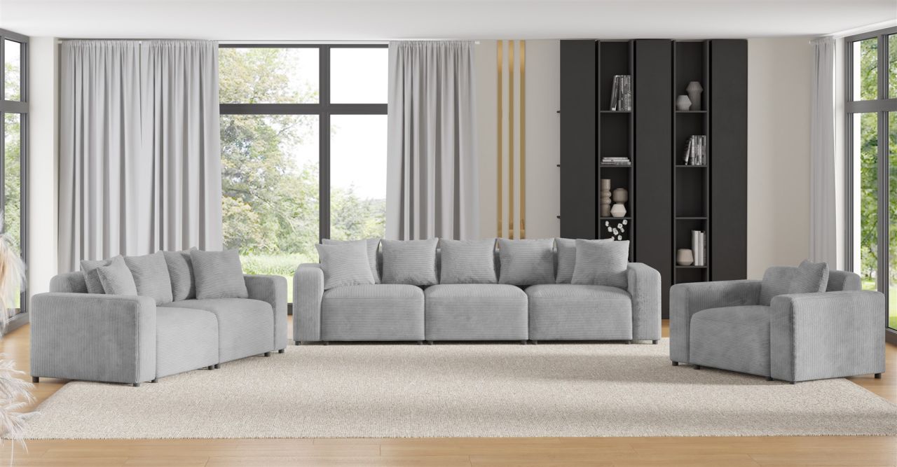 Sofaset Designersofas MEGAN 3-2-1 in Stoff Poso Hellgrau von Fun Möbel