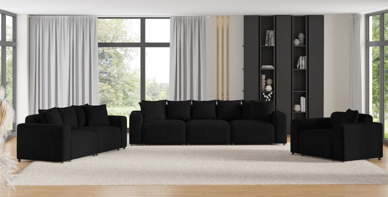 Sofaset Designersofas MEGAN 3-2-1 in Stoff Poso Schwarz von Fun Möbel