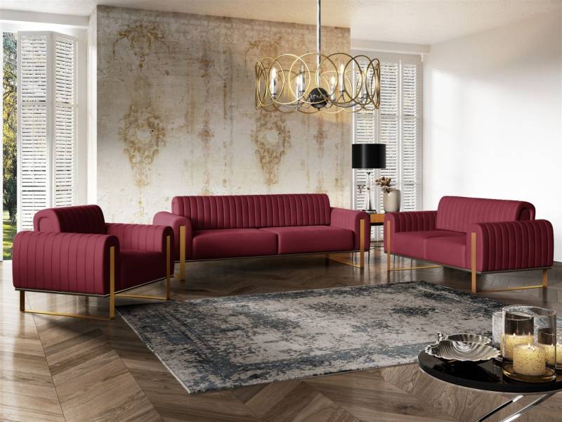 Sofaset Designersofas VALERIE 3-2-1 in Stoff Elisa Velvet Bordeauxrot Sofaset Designersofas VALERIE 3-2-1 in Stoff Elisa Velvet Bordeauxrot von Fun Möbel