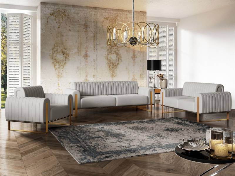 Sofaset Designersofas VALERIE 3-2-1 in Stoff Elisa Velvet Hellgrau Sofaset Designersofas VALERIE 3-2-1 in Stoff Elisa Velvet Hellgrau von Fun Möbel