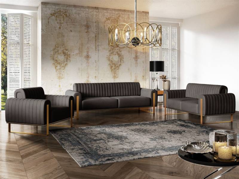 Sofaset Designersofas VALERIE 3-2-1 in Stoff Elisa Velvet Schwarz Sofaset Designersofas VALERIE 3-2-1 in Stoff Elisa Velvet Schwarz von Fun Möbel