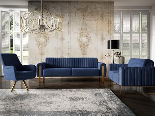 Sofaset Designersofas Valerie 3-2-1 in Stoff Stoff Elisa Velvet (Dunkelblau) von Fun Möbel
