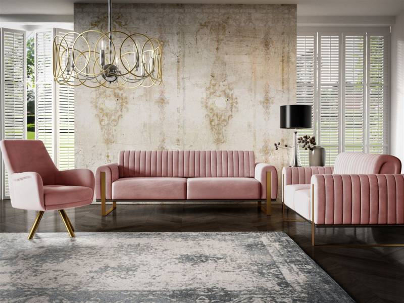 Sofaset Designersofas VALERIE 3-2-1 in Stoff Stoff Elisa Velvet Altrosa Sofaset Designersofas VALERIE 3-2-1 in Stoff Stoff Elisa Velvet Altrosa von Fun Möbel