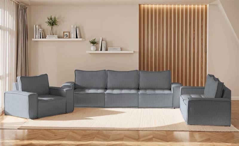 Sofaset Modulsofa-Set 6-teilig SANDE 3-2-1 Stoff Alpine Anthrazit von Fun Möbel