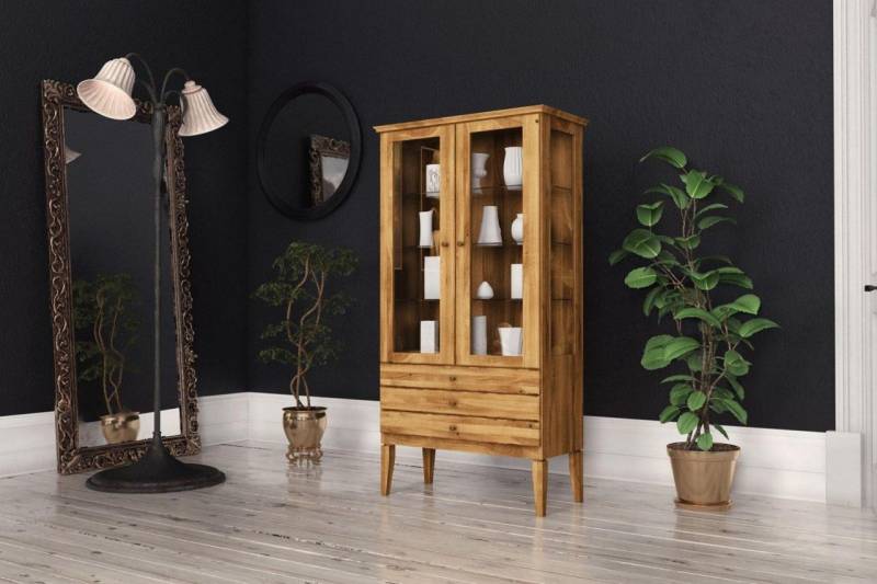 Vitrine Kommode LENNES Buche massiv 94x180x45 cm von Fun Möbel