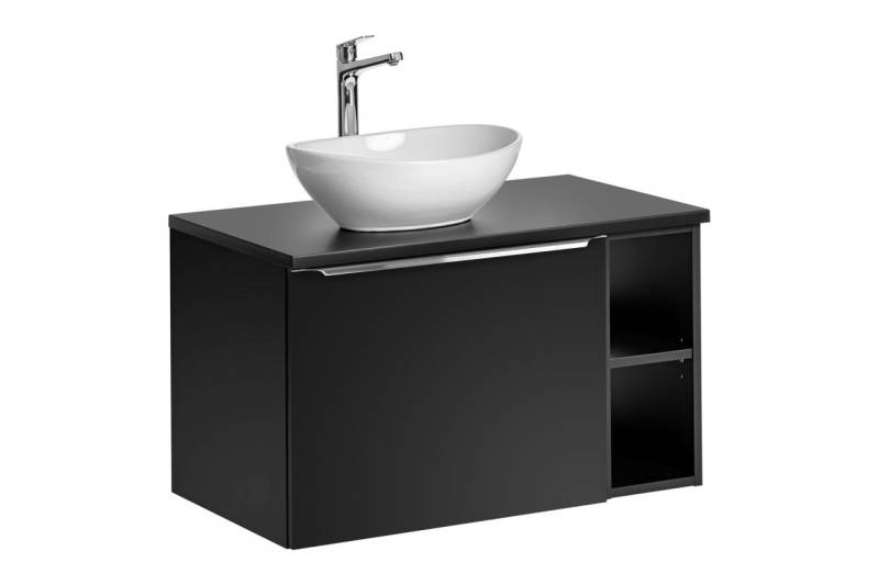 Waschtischunterschrank 3-tlg AKAN Schwarz matt Variante A inkl. Waschtisch von Fun Moebel