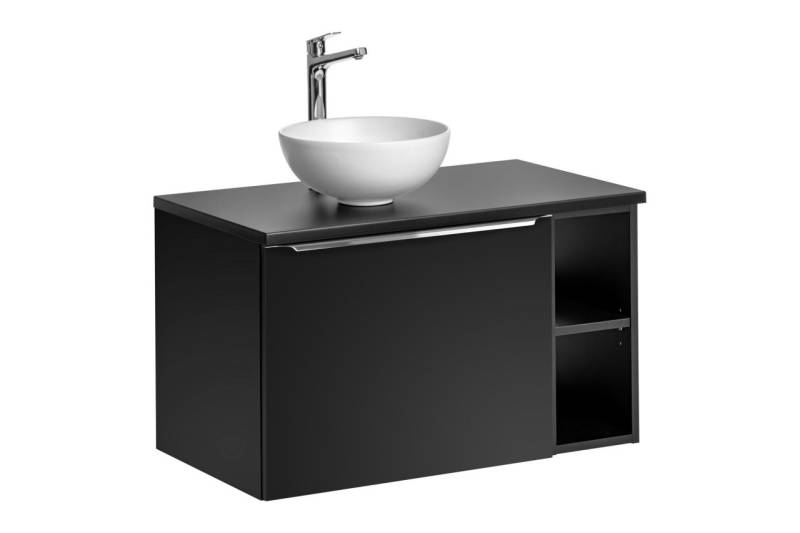 Waschtischunterschrank 3-tlg AKAN Schwarz matt Variante B inkl. Waschtisch von Fun Moebel