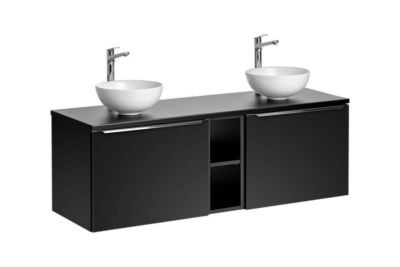 Waschtischunterschrank 5-tlg AKAN 140cm Schwarz matt Variante C inkl. Waschtisch von Fun Moebel