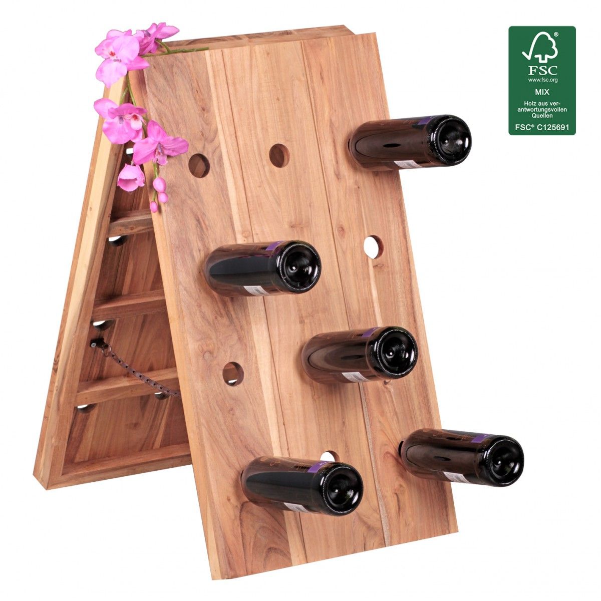 Weinregal Flaschenregal 72 cm für 24 Flaschen Massiv-Holz Akazie von Fun Moebel