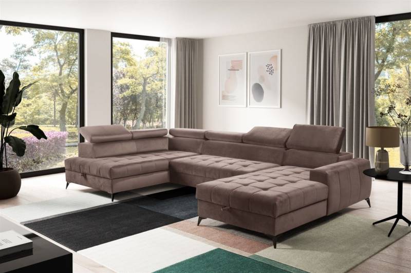 Wohnlandschaft Schlafsofa AGNESA Stoff Salvador Braun Ottomane Rechts von Fun Möbel