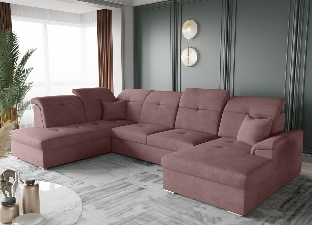 Wohnlandschaft Schlafsofa FREJA Stoff Brooklyn Altrosa Langer Schenkel Links von Fun Moebel