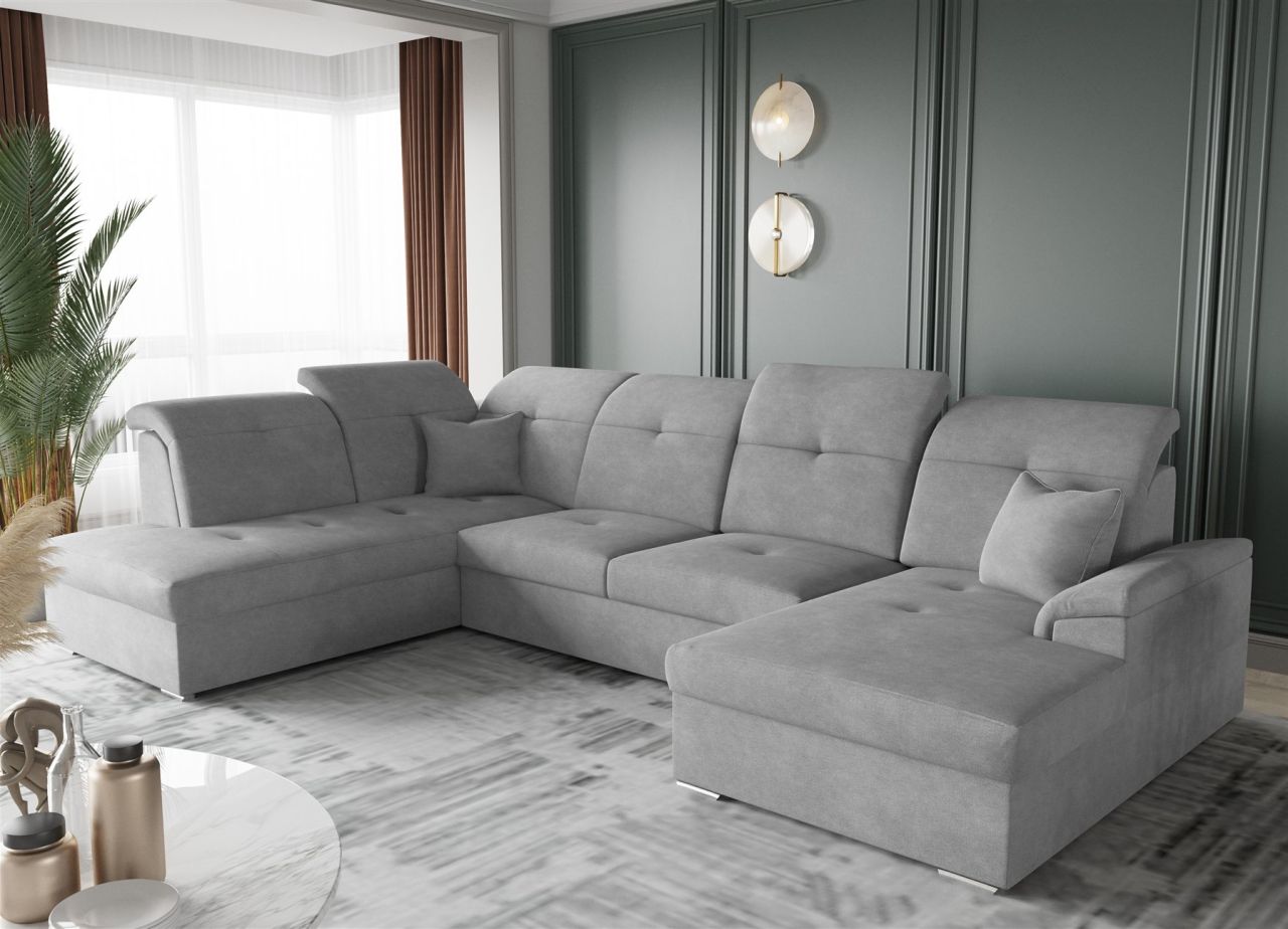 Wohnlandschaft Schlafsofa FREJA Stoff Brooklyn Betongrau Langer Schenkel Links von Fun Moebel