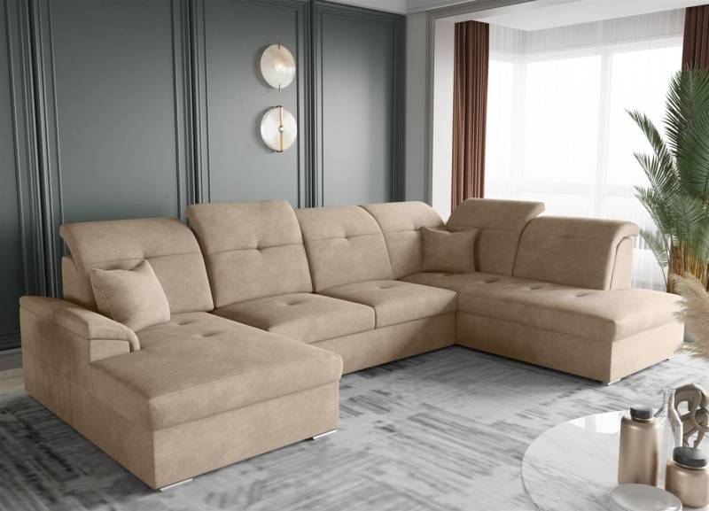 Wohnlandschaft Schlafsofa FREJA Stoff Brooklyn Cappuccino Langer Schenkel Rechts von Fun Moebel
