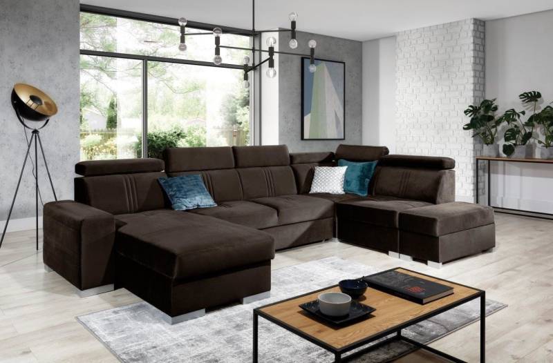 Wohnlandschaft Schlafsofa NOLAN ink USB Stoff Element Dunkelbraun Ottomane Links von Fun Moebel