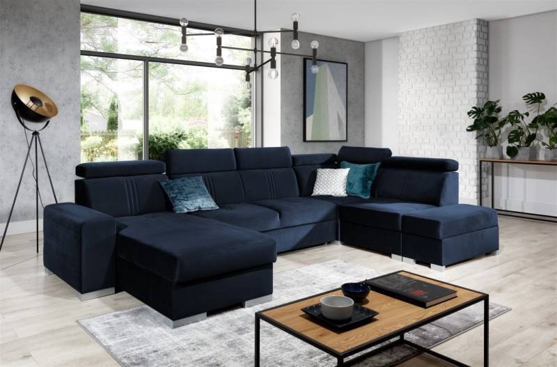Wohnlandschaft Schlafsofa NOLAN ink USB Stoff Monolith Dunkelblau Ottomane Links Wohnlandschaft Schlafsofa NOLAN ink USB Stoff Monolith Dunkelblau Ottomane Links von Fun Moebel