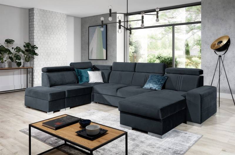 Wohnlandschaft Schlafsofa NOLAN inkl USB Stoff Element Anthrazit Ottomane Rechts von Fun Moebel