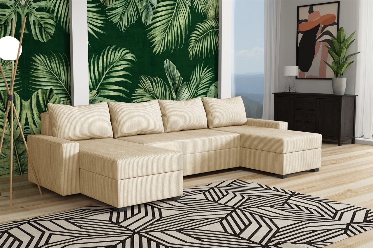 Wohnlandschaft Schlafsofa Sofa AGNETA Stoff Lincoln Beige von Fun Möbel