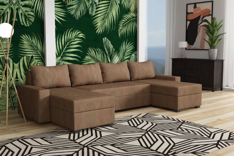 Wohnlandschaft Schlafsofa Sofa AGNETA Stoff Lincoln Cappuccino von Fun Möbel