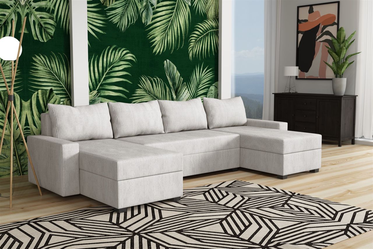 Wohnlandschaft Schlafsofa Sofa AGNETA Stoff Lincoln Creme von Fun Möbel