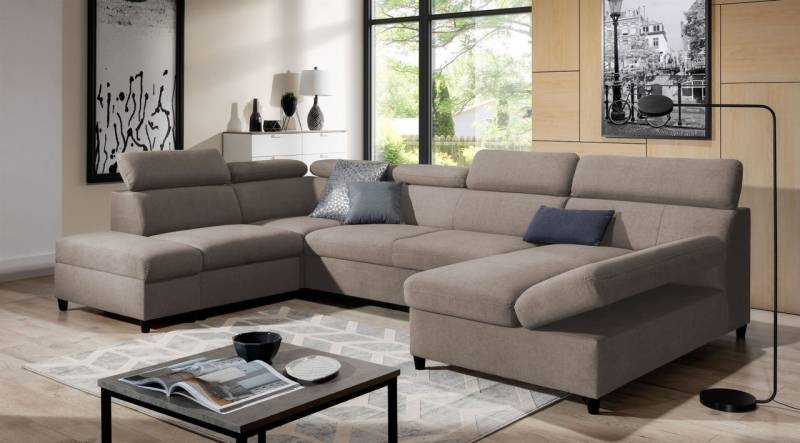 Wohnlandschaft Schlafsofa Sofa ANTON in Stoff Esito Sand Ottomane Rechts von Fun Möbel