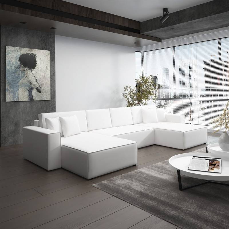 Wohnlandschaft Schlafsofa Sofa CONOR PREMIUM Kunstleder Weiß von Fun Moebel