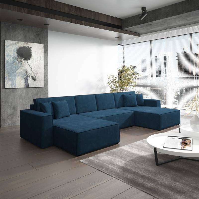 Wohnlandschaft Schlafsofa Sofa CONOR PREMIUM Stoff Kronos Dunkelblau von Fun Moebel