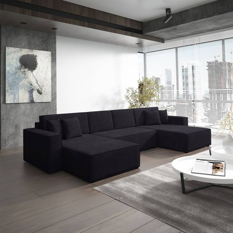 Wohnlandschaft Schlafsofa Sofa CONOR PREMIUM Stoff Kronos Schwarz von Fun Moebel
