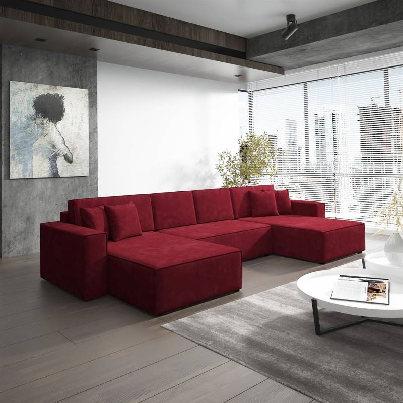 Wohnlandschaft Schlafsofa Sofa CONOR Stoff Kronos Bordeauxrot von Fun Moebel