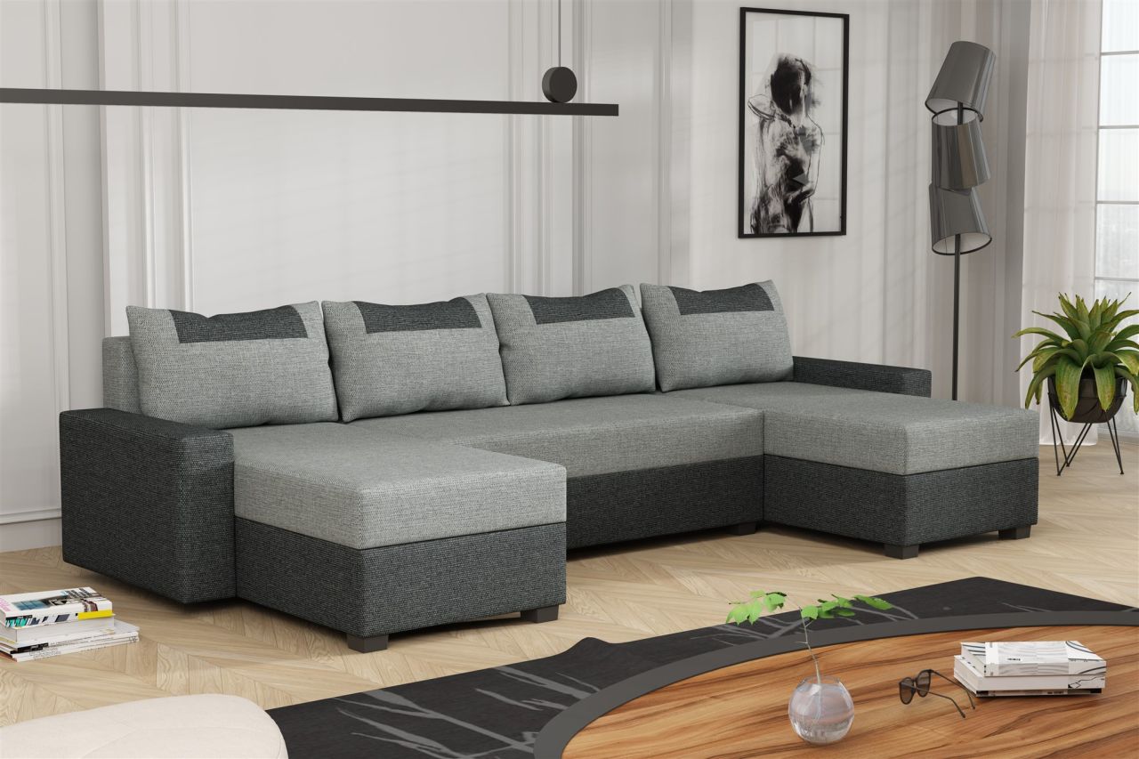 Wohnlandschaft Schlafsofa Sofa HEDVIG Stoff Inari Dunkelgrau- Grau von Fun Möbel