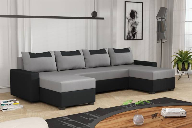 Wohnlandschaft Schlafsofa Sofa HEDVIG Stoff Manila Schwarz- Hellgrau Wohnlandschaft Schlafsofa Sofa HEDVIG Stoff Manila Schwarz- Hellgrau von Fun Möbel