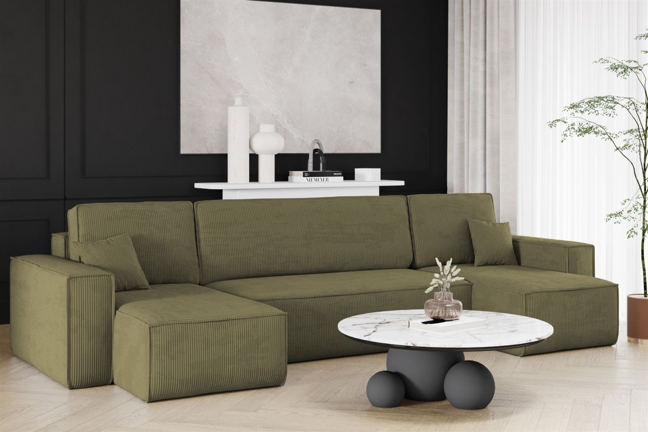 Wohnlandschaft Schlafsofa Sofa MARIS Stoff Poso Olivgrün von Fun Möbel