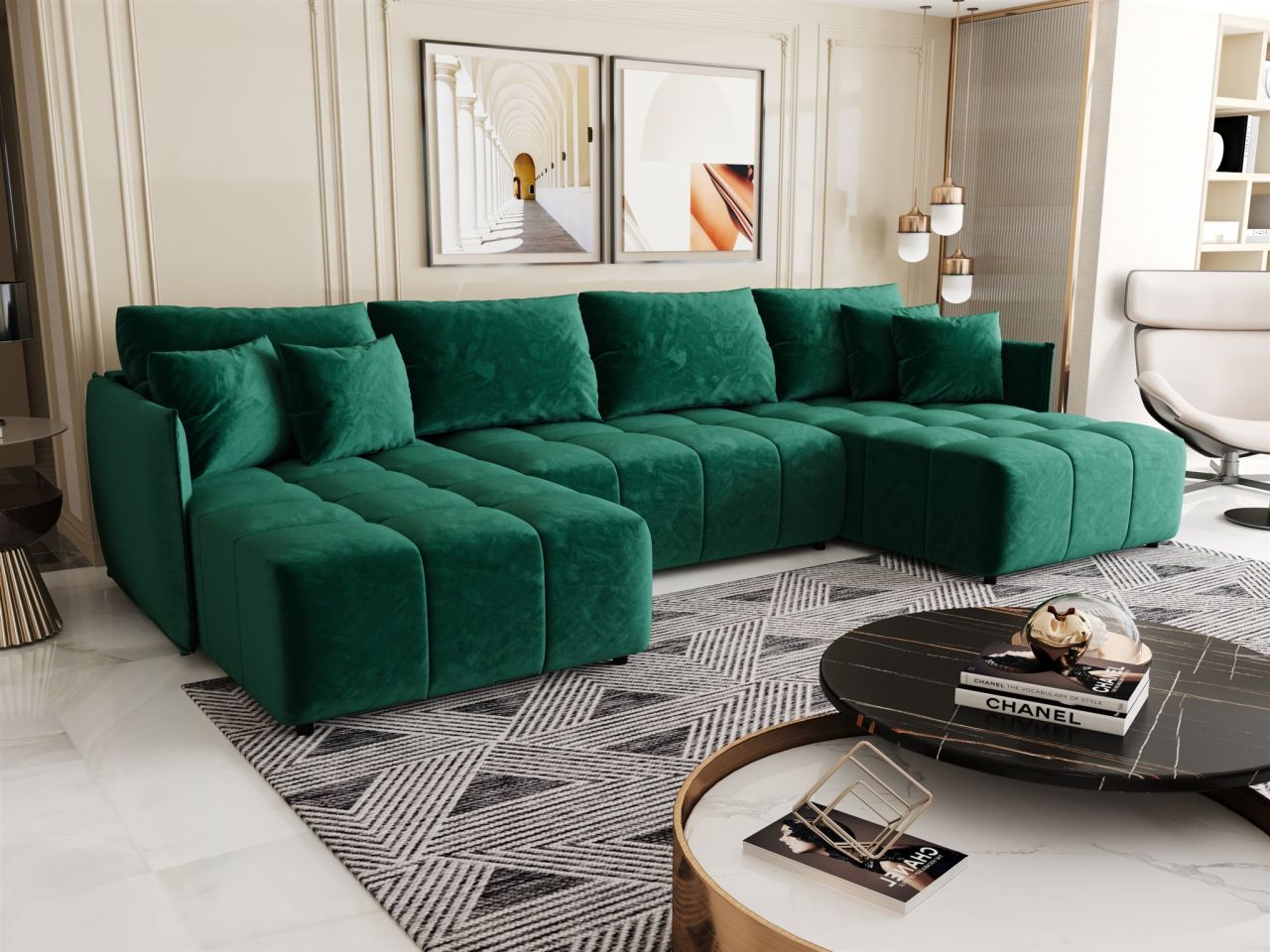 Wohnlandschaft Schlafsofa Sofa TREVISO Stoff Monolith Grün Wohnlandschaft Schlafsofa Sofa TREVISO Stoff Monolith Grün von Fun Möbel