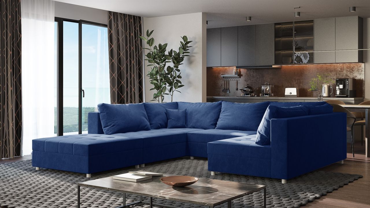 Wohnlandschaft Sofa ANDRO Schlaffunktion und Hocker Stoff Fresh Blau Wohnlandschaft Sofa ANDRO Schlaffunktion und Hocker Stoff Fresh Blau von Fun Möbel
